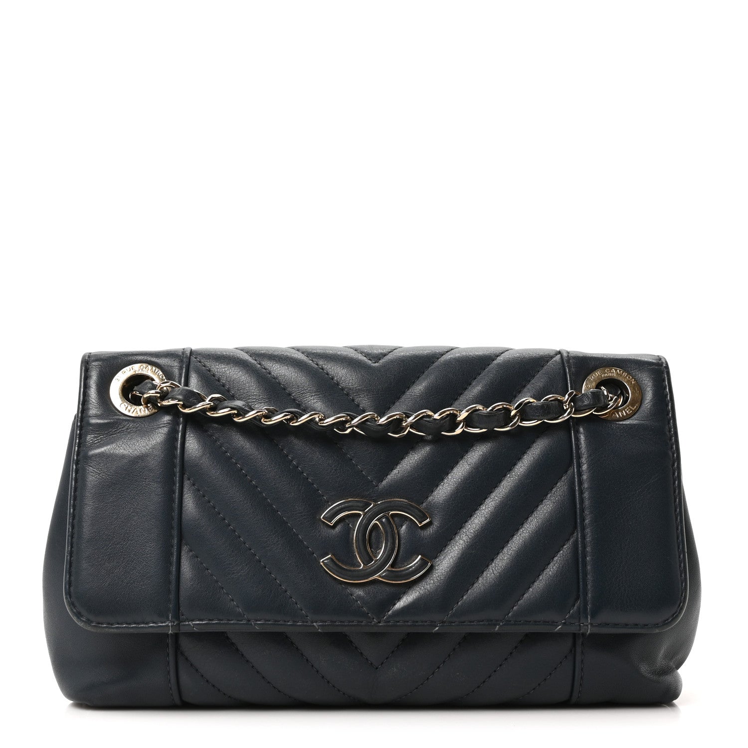 Chanel Calfskin Quilted Medium Daily Chevron Flap Navy Blue 1 of 10