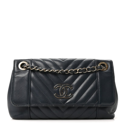 Chanel Calfskin Quilted Medium Daily Chevron Flap Navy Blue 1 of 10