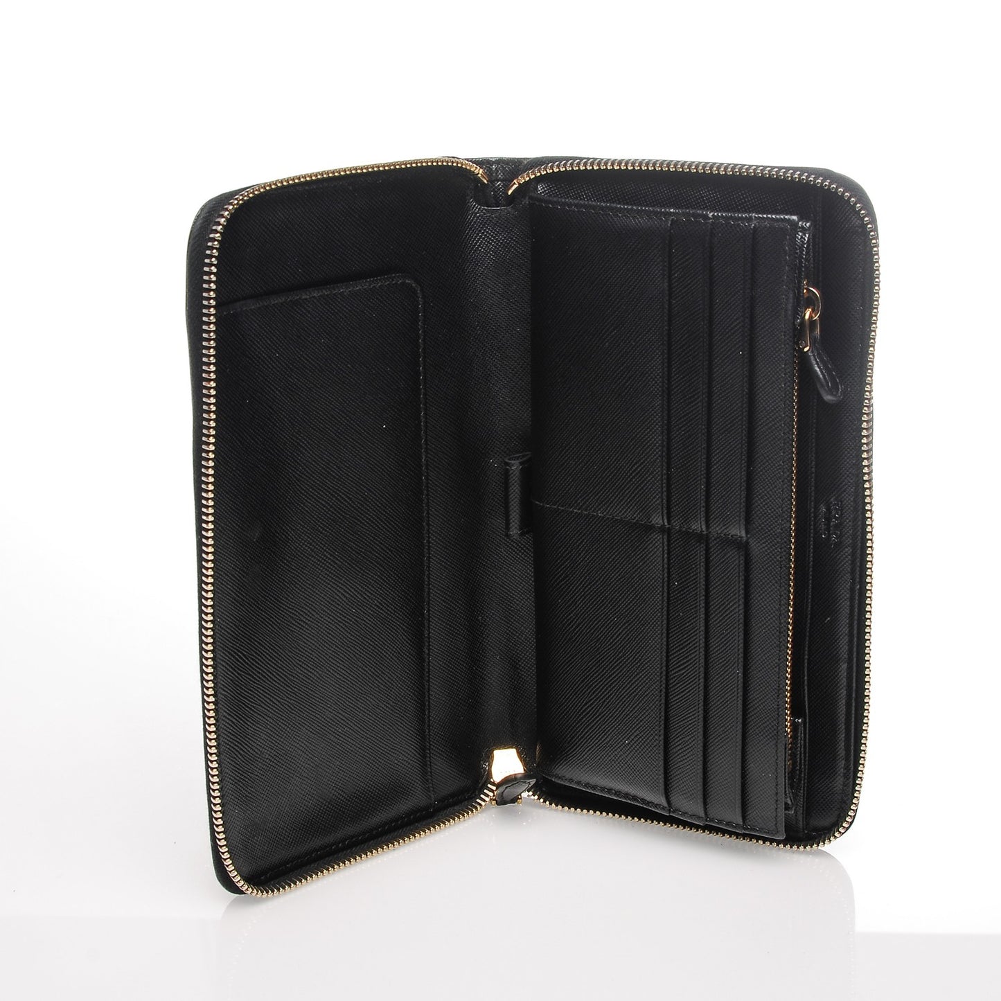 Saffiano Metal Large Zip Around Travel Wallet Nero Black
