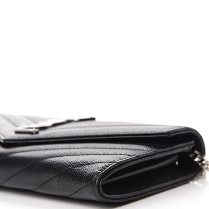 Saint Laurent Grain De Poudre Matelasse Chevron Small Monogram Chain Wallet Black 7 of 12
