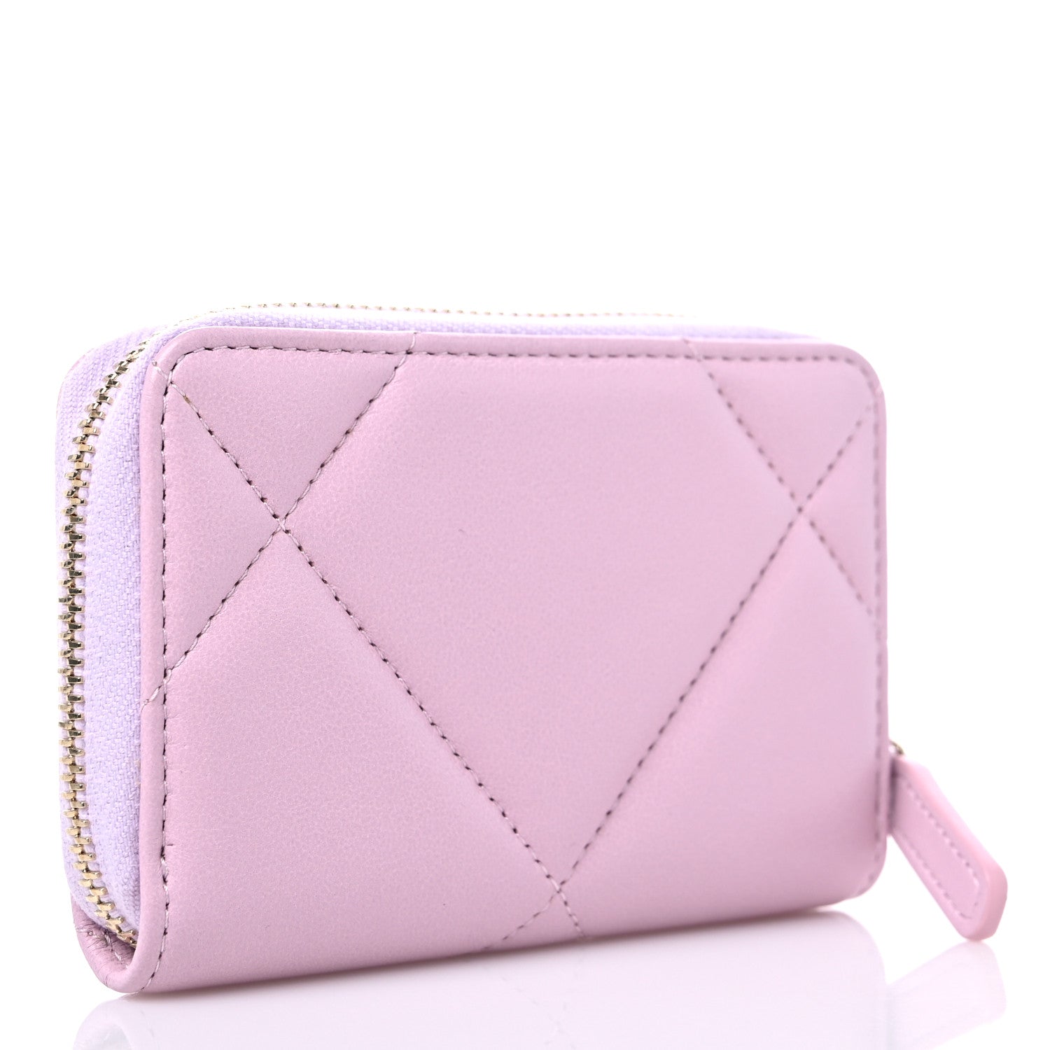 Chanel Lambskin Quilted Chanel 19 Zip Around Coin Purse Wallet Light Pink 3 of 8