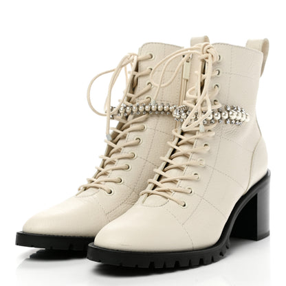 Jimmy Choo Goatskin Pearl Embellished Cruz Combat Boots 40 Latte White 3 of 7