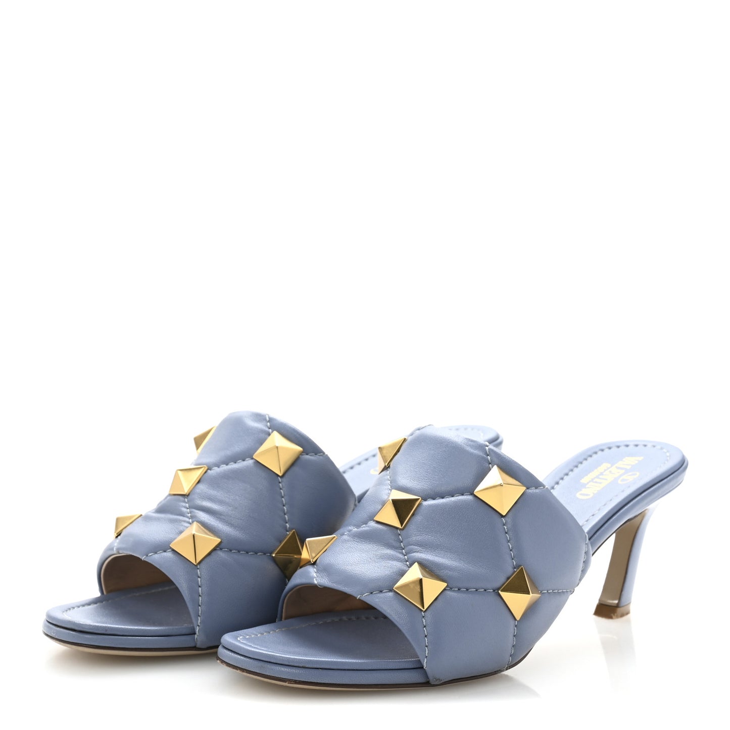 Nappa Quilted Roman Stud 65mm Slide Sandals 38 Azure