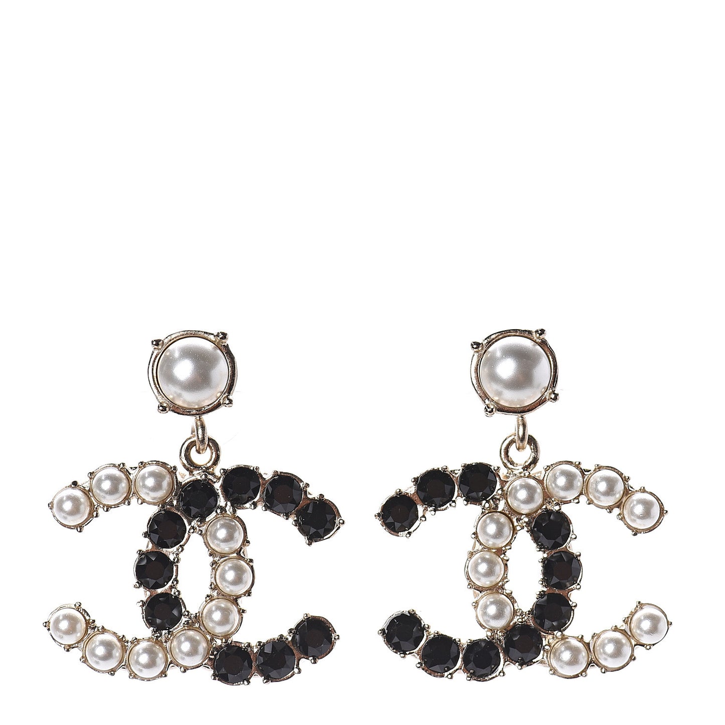 Resin Pearl Dazzling Domino CC Drop Earrings Gold Black