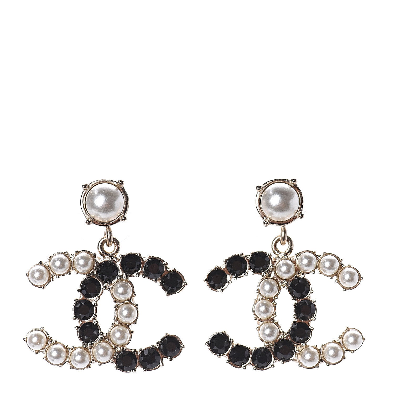 Chanel Resin Pearl Dazzling Domino CC Drop Earrings Gold Black 1 of 4