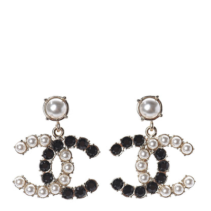 Chanel Resin Pearl Dazzling Domino CC Drop Earrings Gold Black 1 of 4