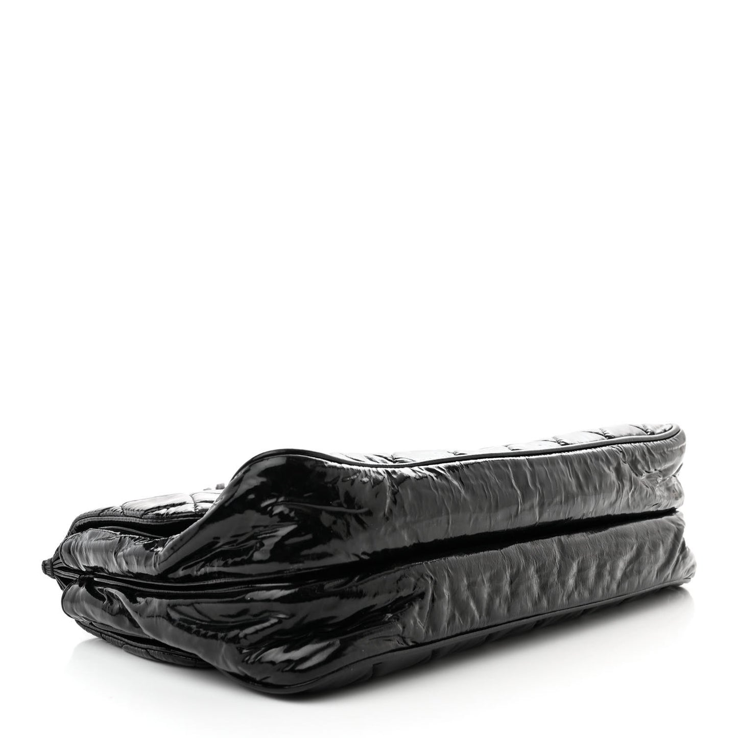 Patent Quilted Day Glo Flap Bag Black