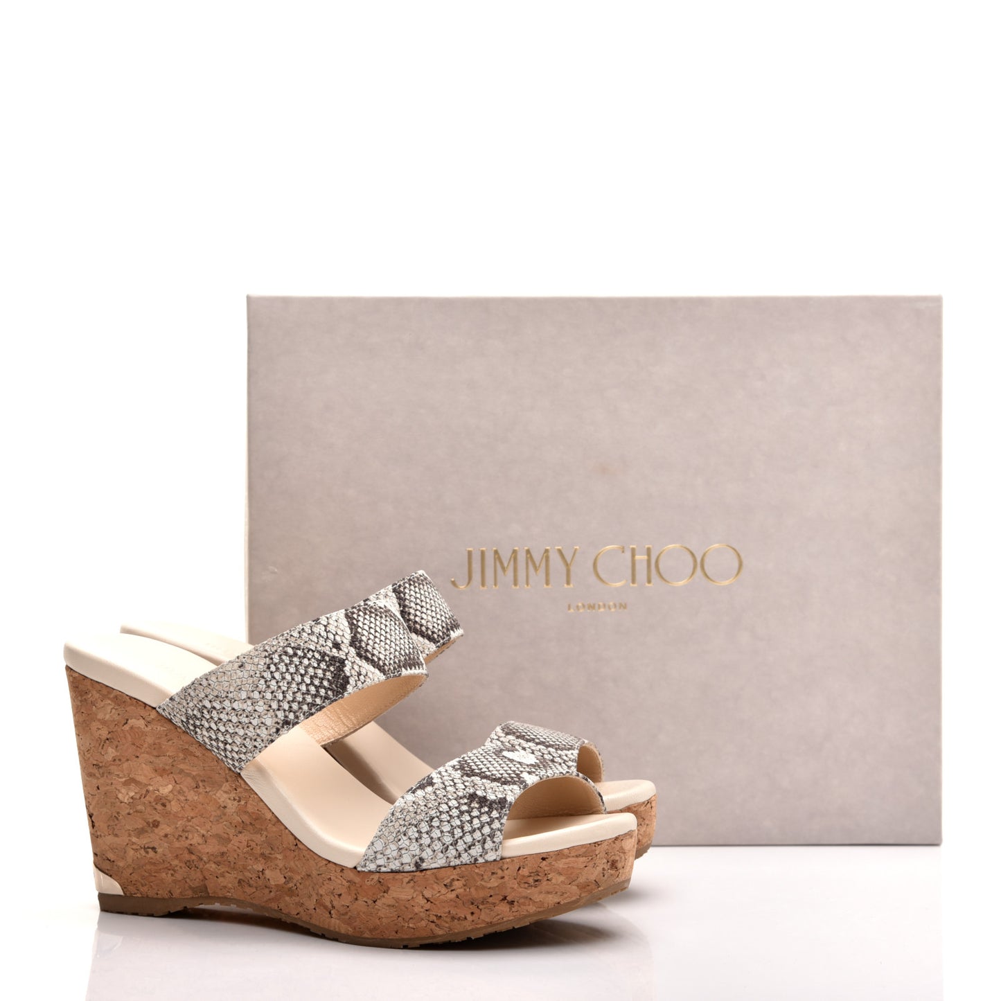 Snakeskin Cork Parker Wedge Sandals 38.5 Natural