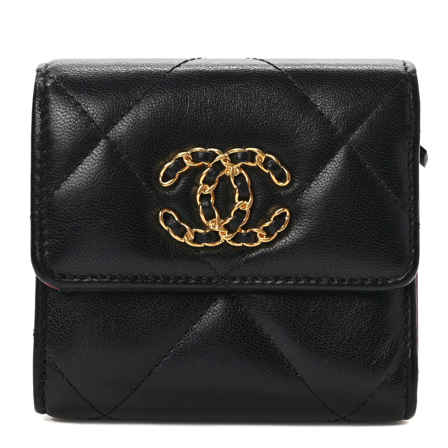 Chanel Goatskin Quilted Chanel 19 Small Flap Wallet Black 1 of 8