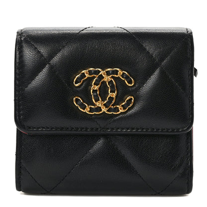 Chanel Goatskin Quilted Chanel 19 Small Flap Wallet Black 1 of 8