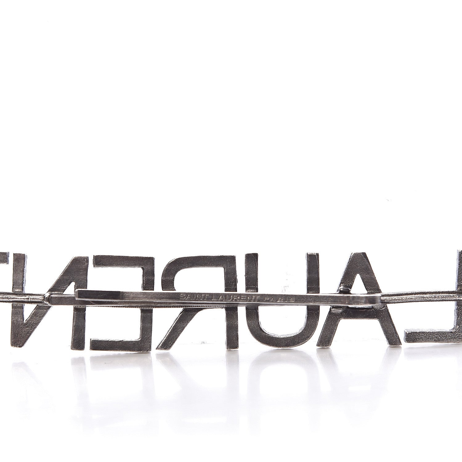 Saint Laurent Brass Crystal Barrette Oxidized Silver 3 of 4