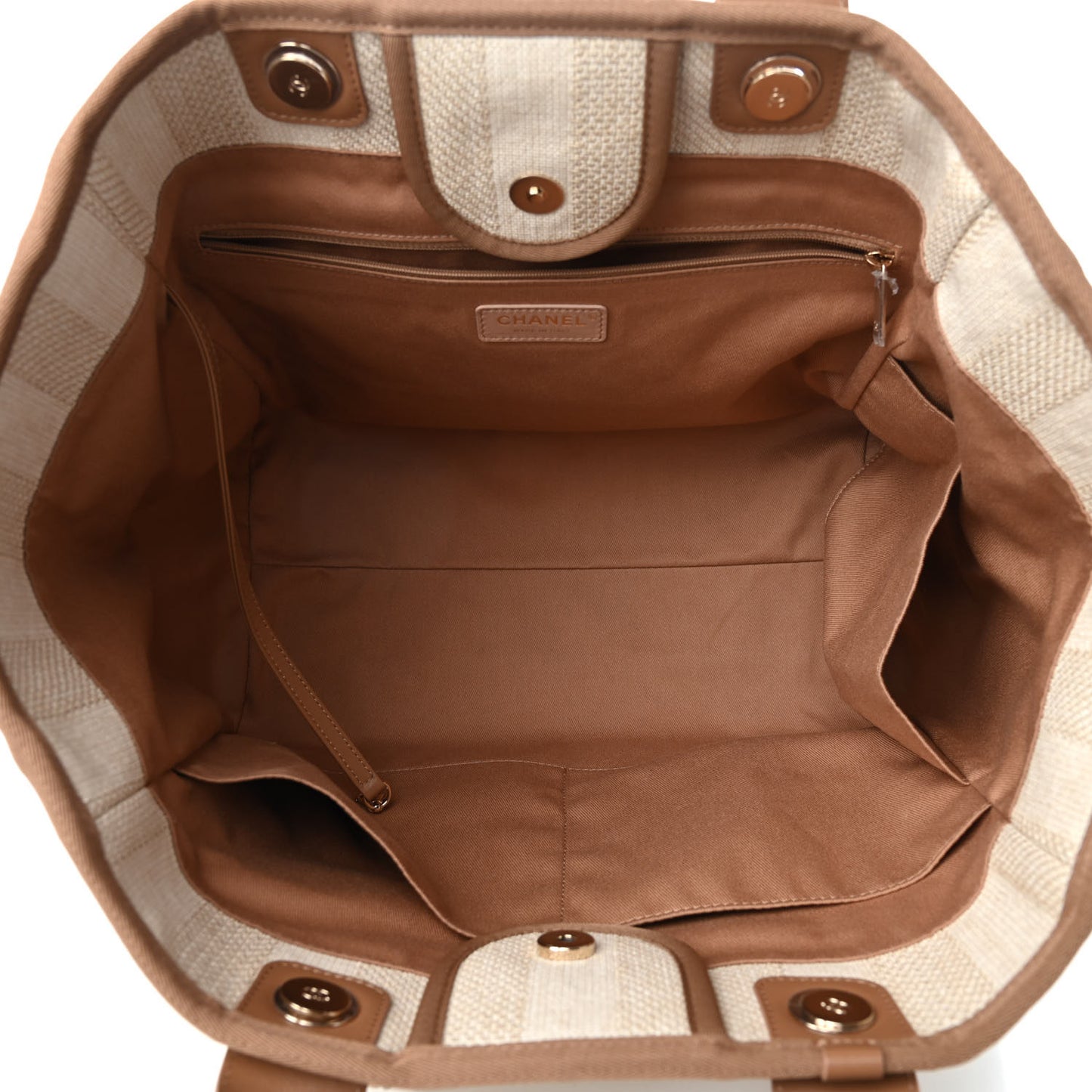 Mixed Fibers Striped Medium Deauville Tote Beige