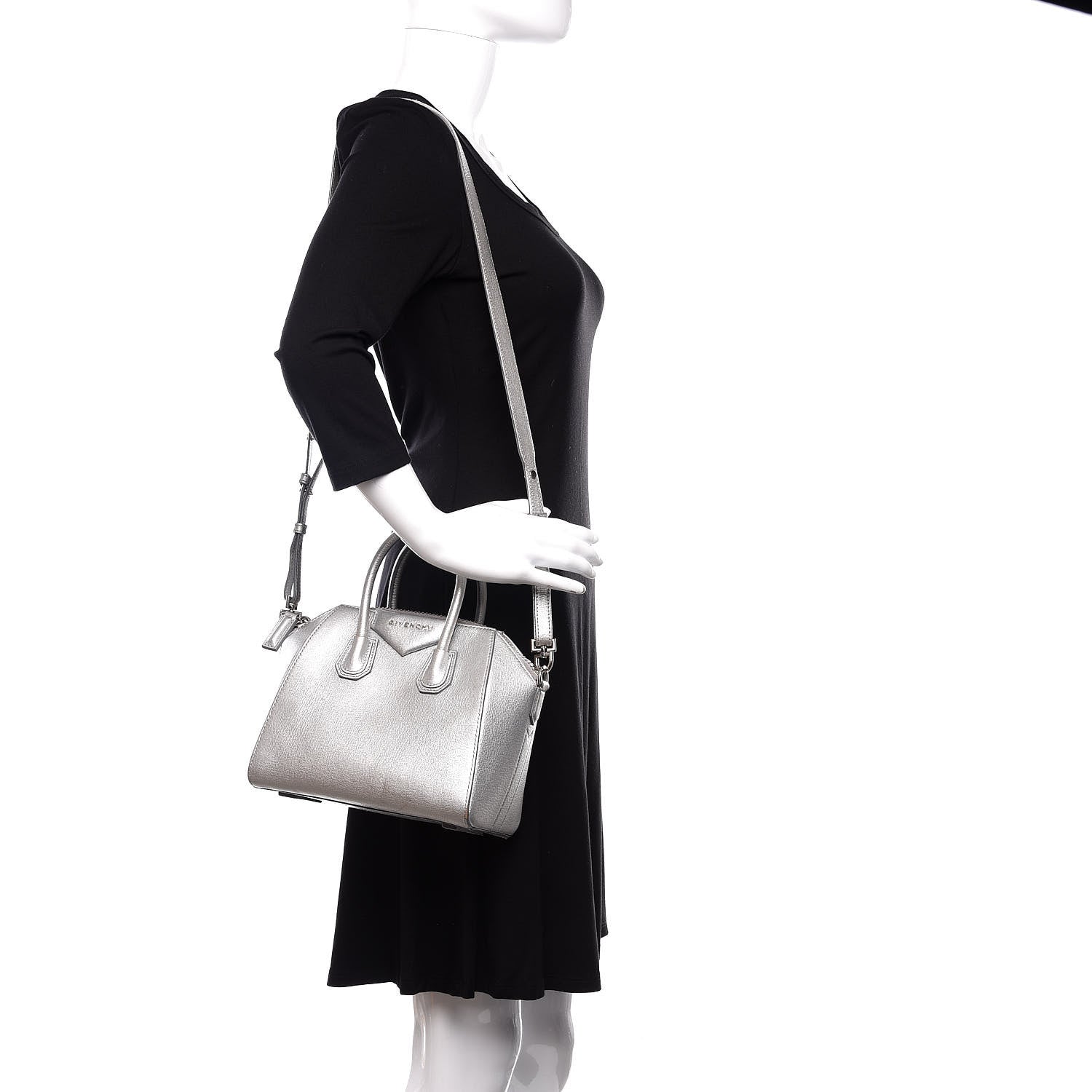 Givenchy Metallic Sugar Goatskin Mini Antigona Silver 2 of 27