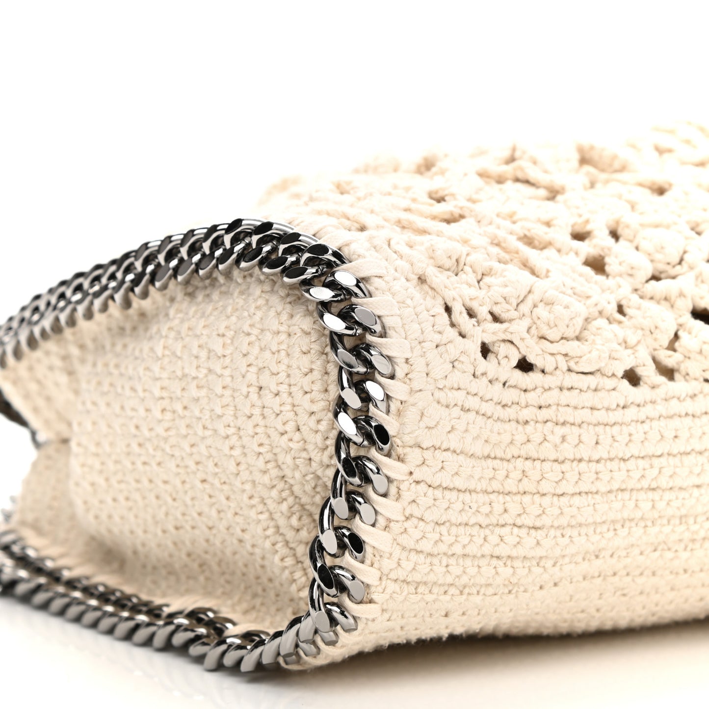 Cotton Crochet Falabella Ajouree Tote Bag White