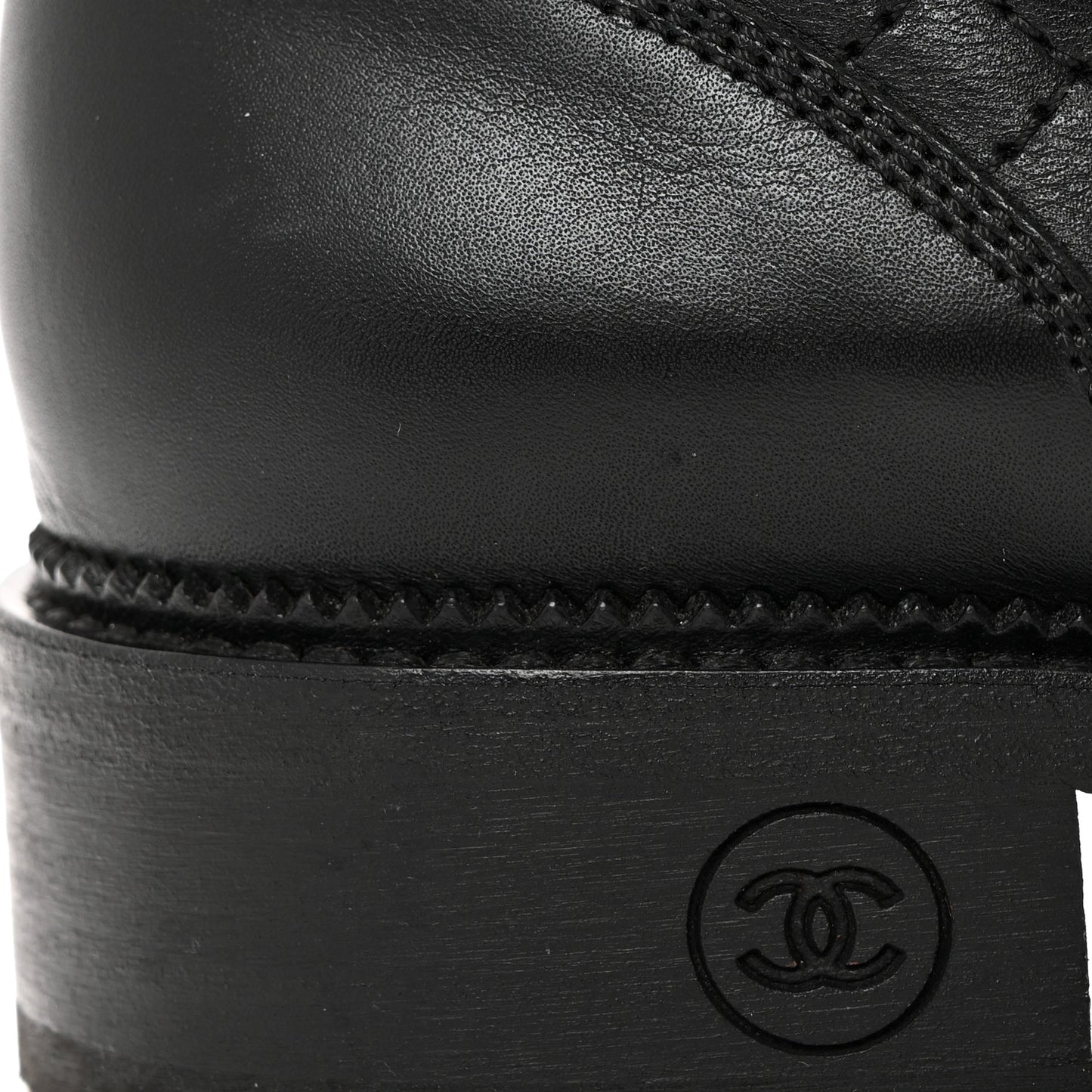 Calfskin Quilted Lace Up Combat Boots 41.5 Black