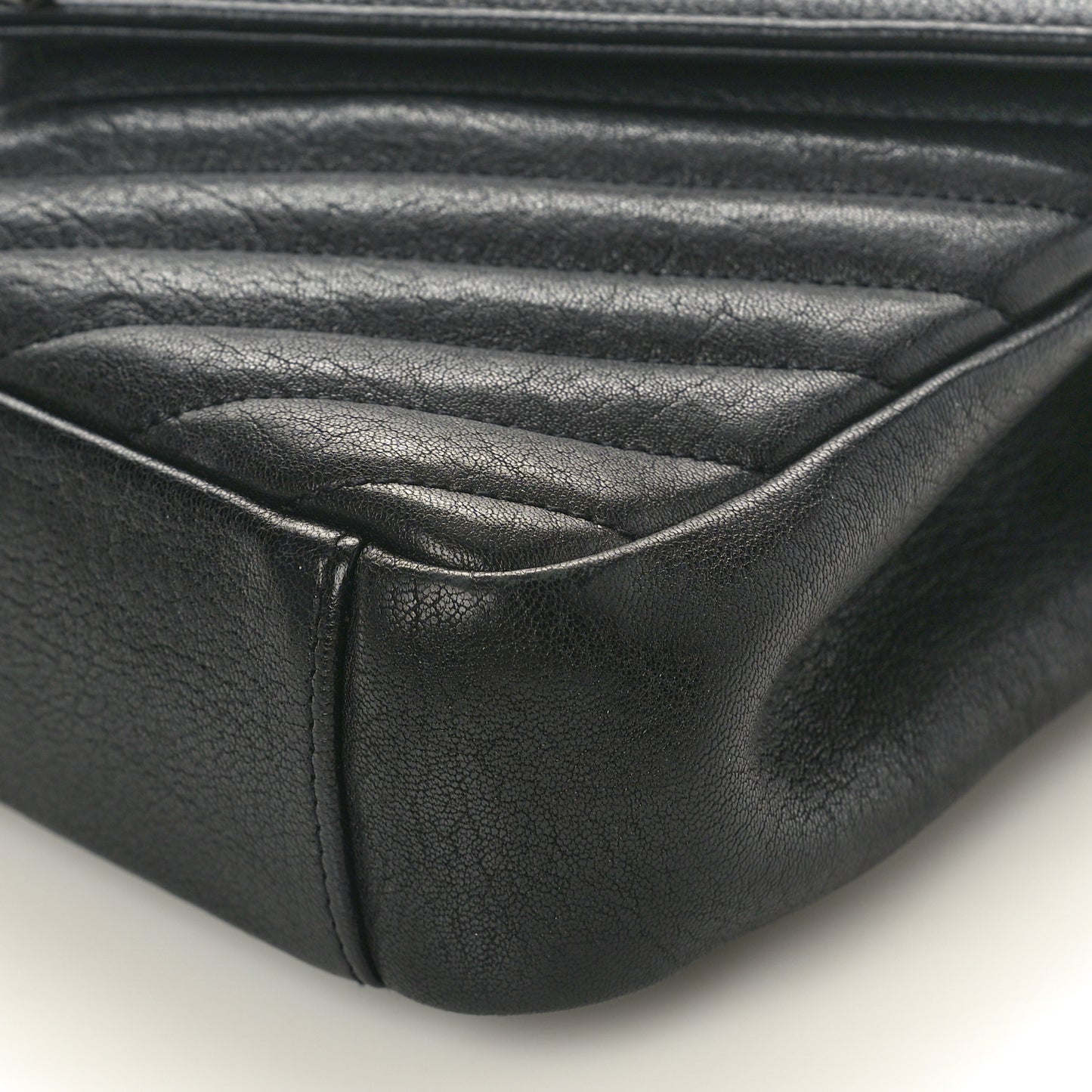 Sheepskin Matelasse Chevron Monogram Monochrome Medium College Bag Black