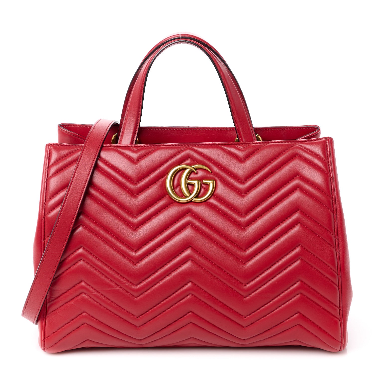 Gucci Calfskin Matelasse Medium GG Marmont Tote Hibiscus Red 1 of 12