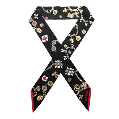 Chanel Silk CC Chain Slim Medallion Bandeau Scarf Black Multicolor 1 of 4