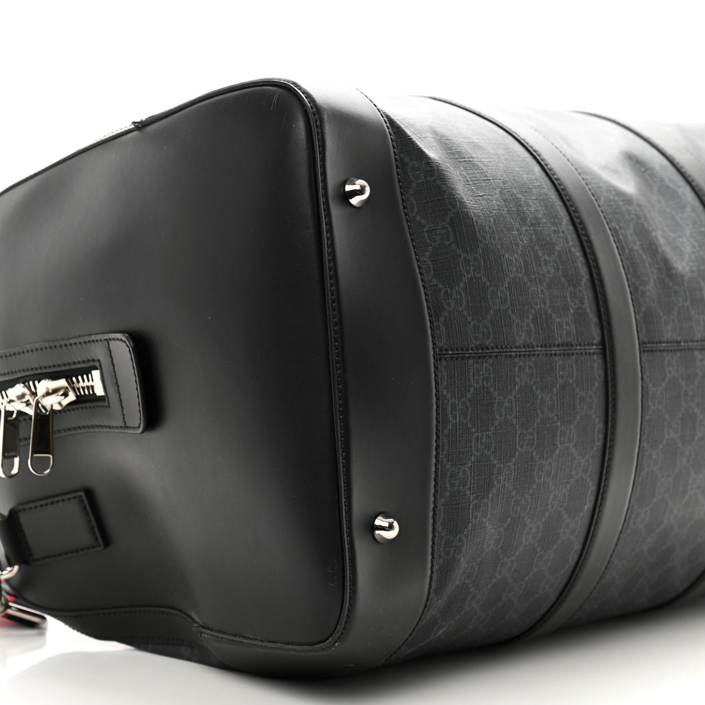 Soft GG Supreme Monogram Appia Calfskin Web Large Carry On Duffle Bag Black Grey