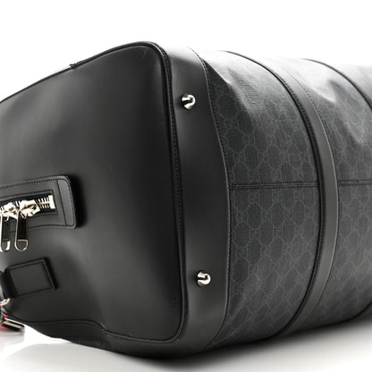 Gucci Soft GG Supreme Monogram Appia Calfskin Web Large Carry On Duffle Bag Black Grey 8 of 16