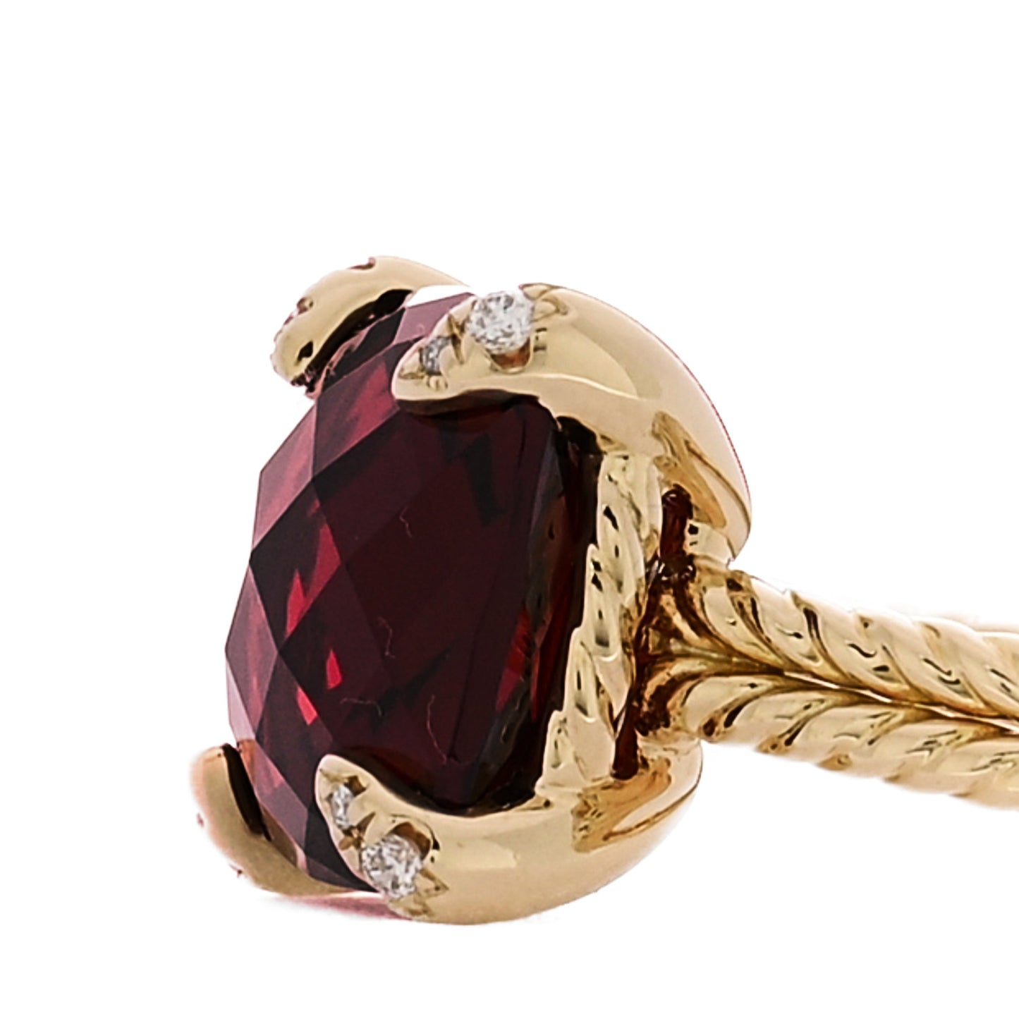 18K Yellow Gold Diamond Garnet 11mm Chatelaine Ring 54 7