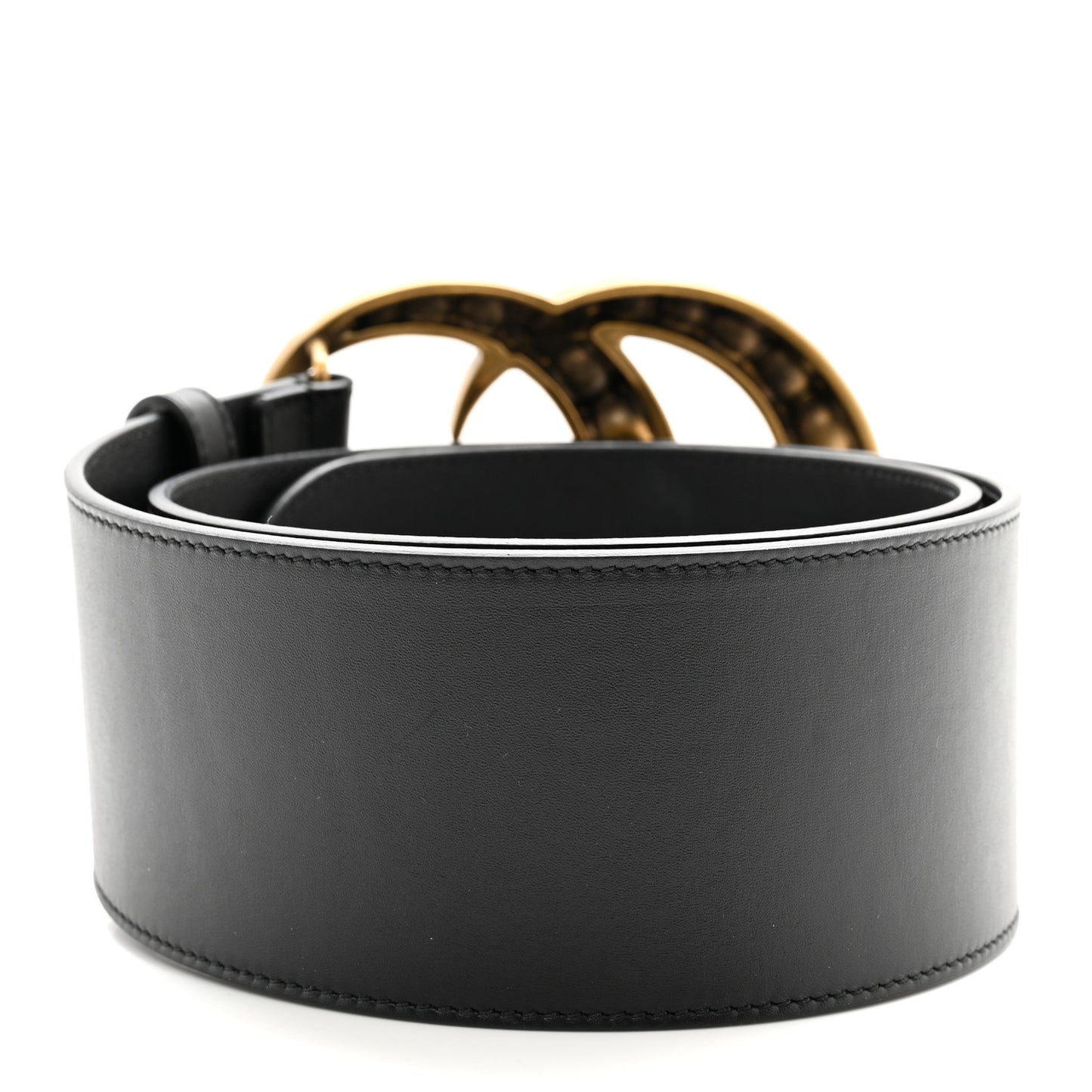 Moon Calfskin Pearl Double G 70mm Belt 80 32 Black Cream