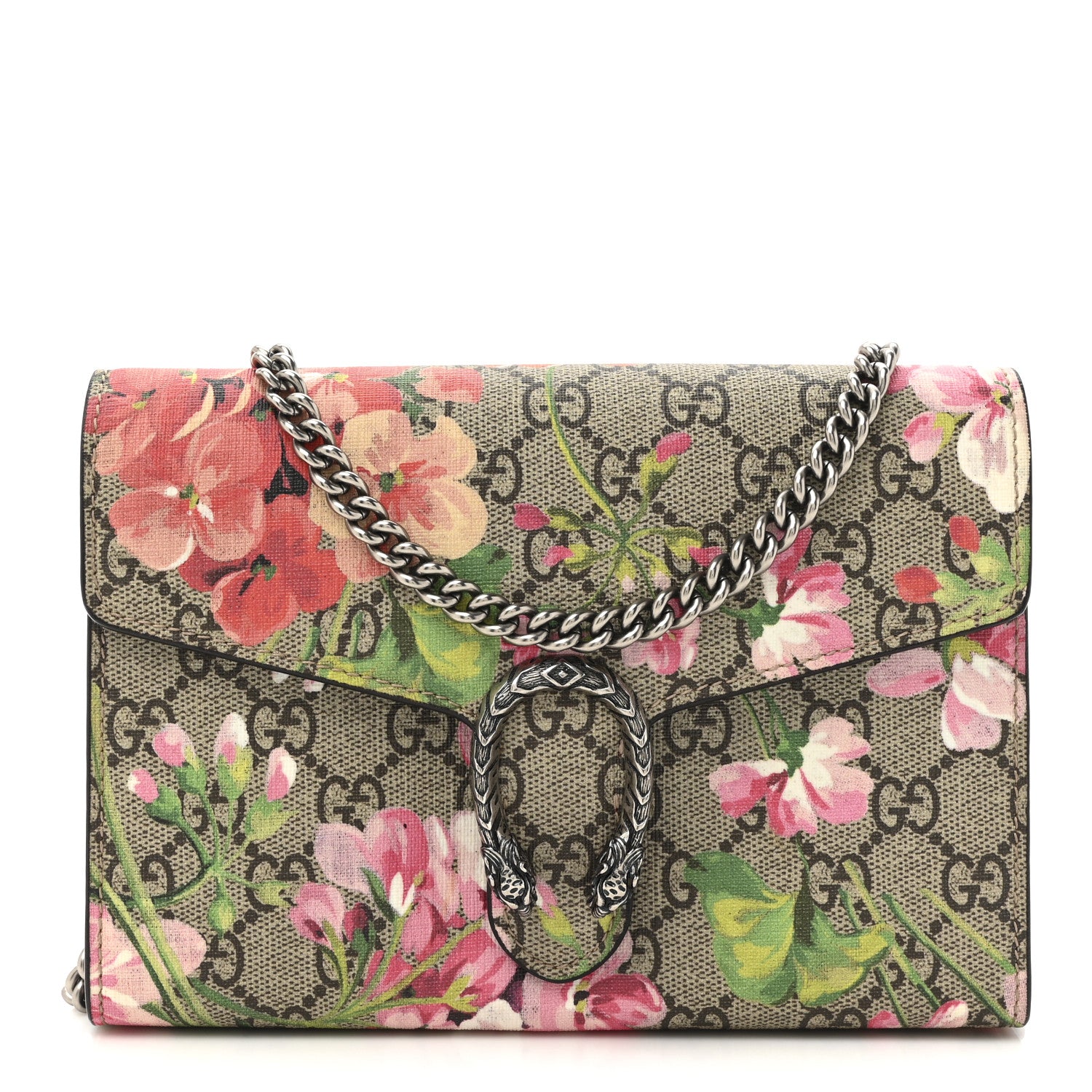 Gucci GG Supreme Monogram Blooms Mini Dionysus Chain Wallet Beige Multicolor Dry Rose 1 of 14