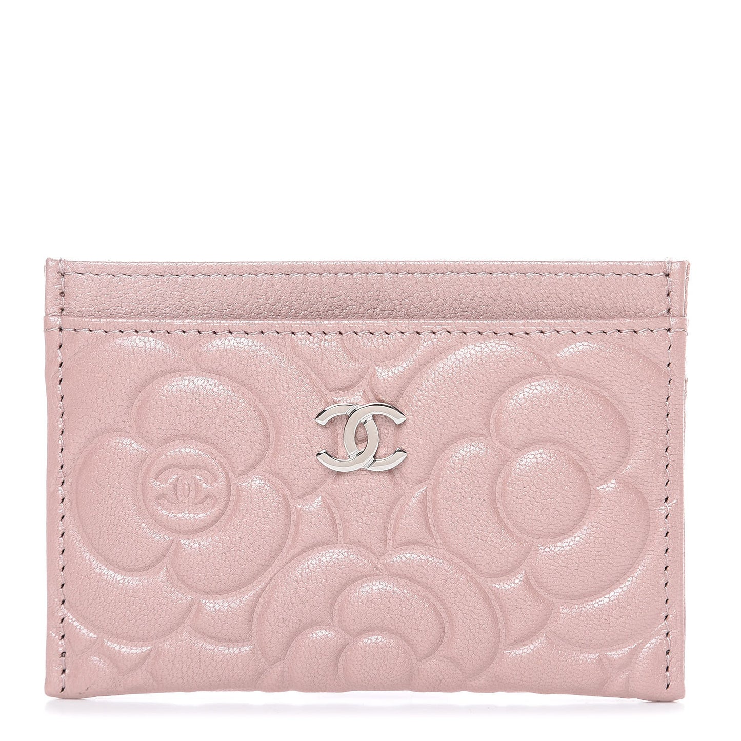 Goatskin Camellia Embossed Card Holder Light Pink