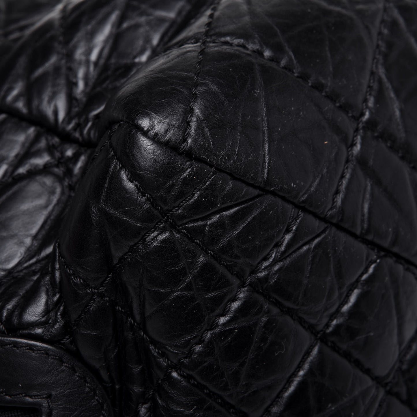 Aged Calfskin Quilted Large Secret Tag Bowling Bag Black