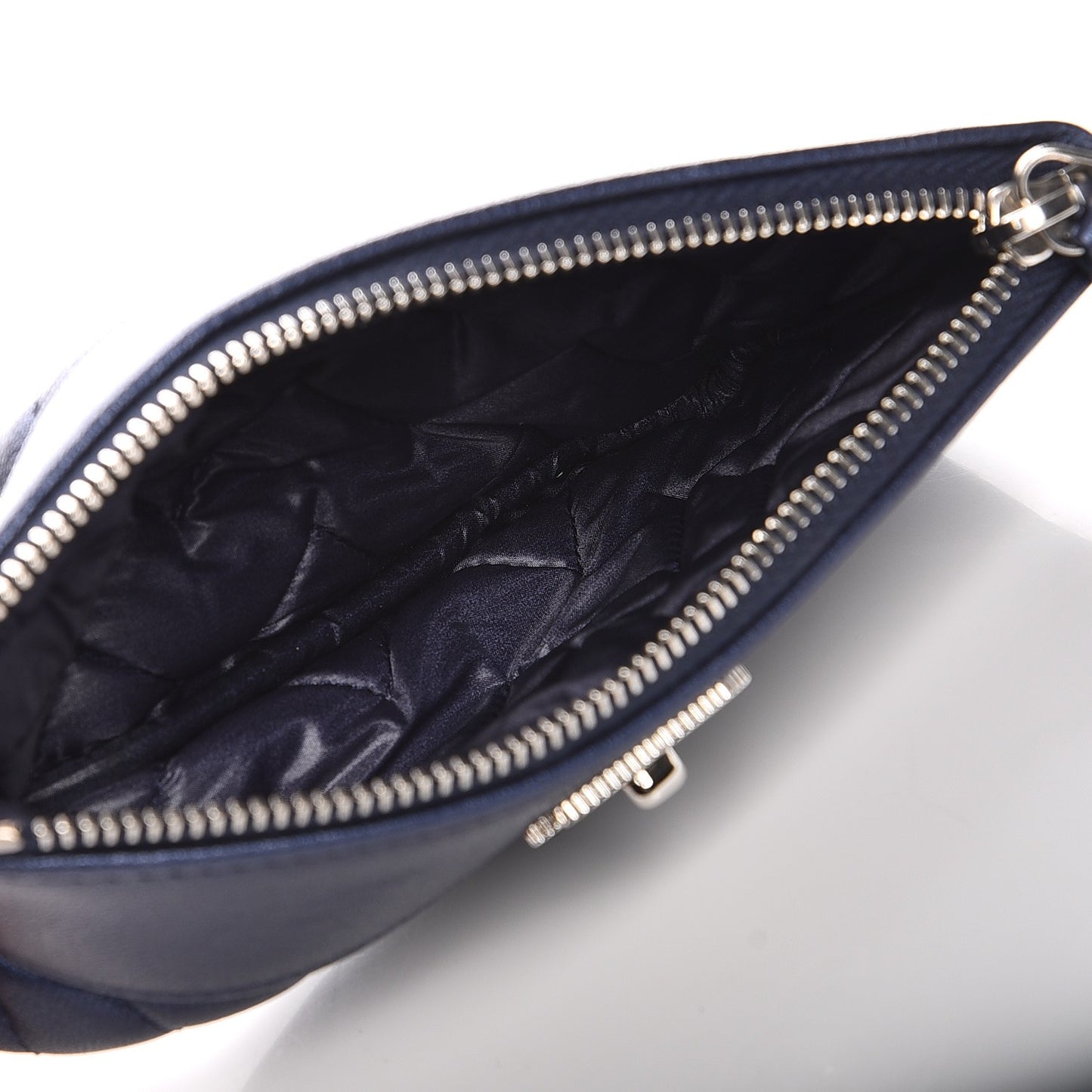 Metallic Sheepskin Chevron Quilted Small Vintage Mademoiselle Cosmetic Case Navy