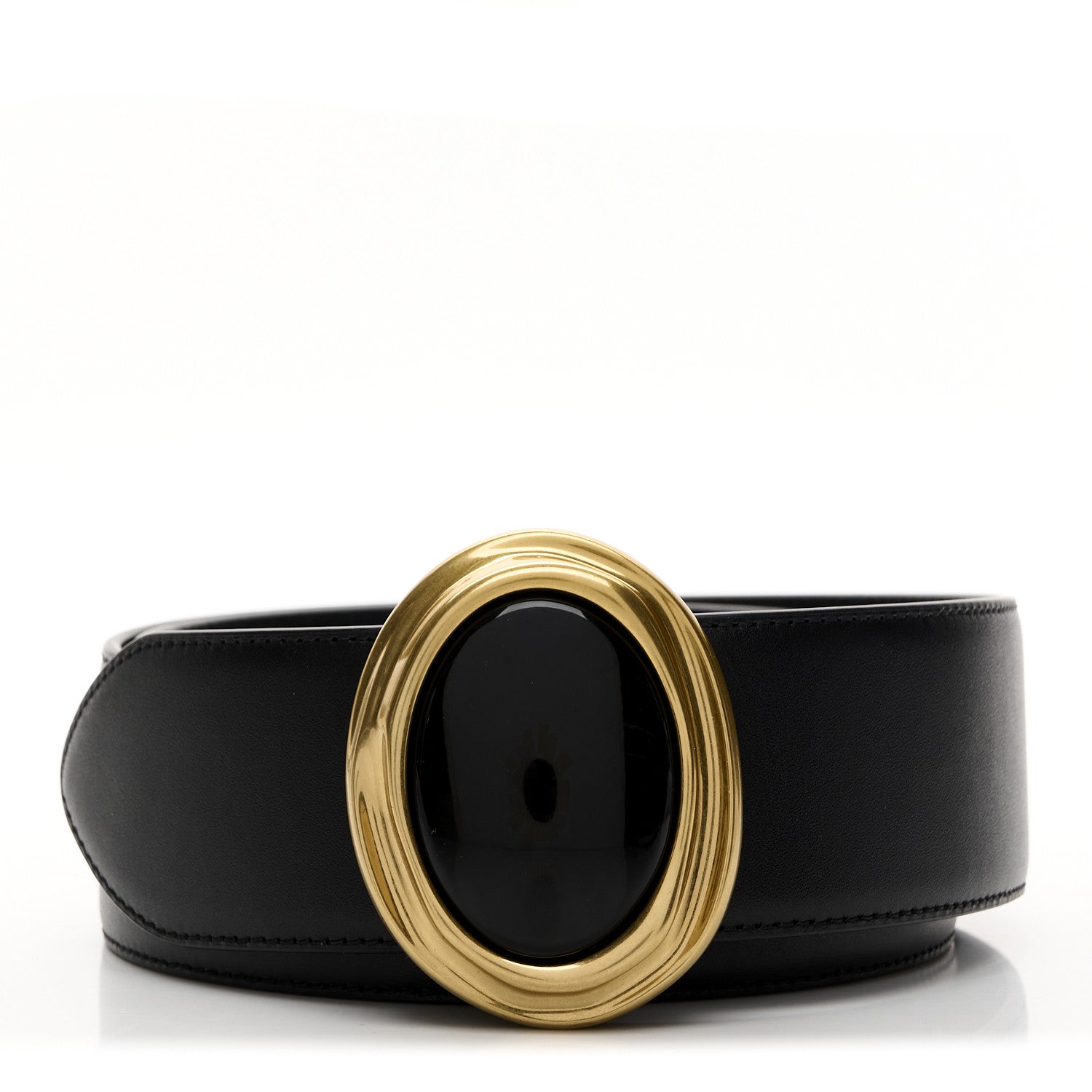 Saint Laurent Calfskin Cabochon Belt 80 32 Black 1 of 5
