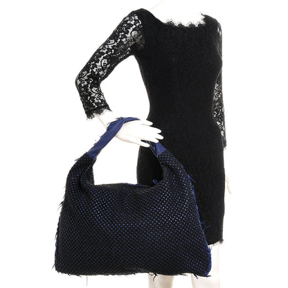 Bottega Veneta Nappa Silk Mini Ponza Devore Fuzzy Maxi Hobo Indigo 2 of 9