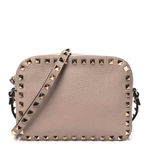Calfskin Rockstud Camera Crossbody Bag Poudre