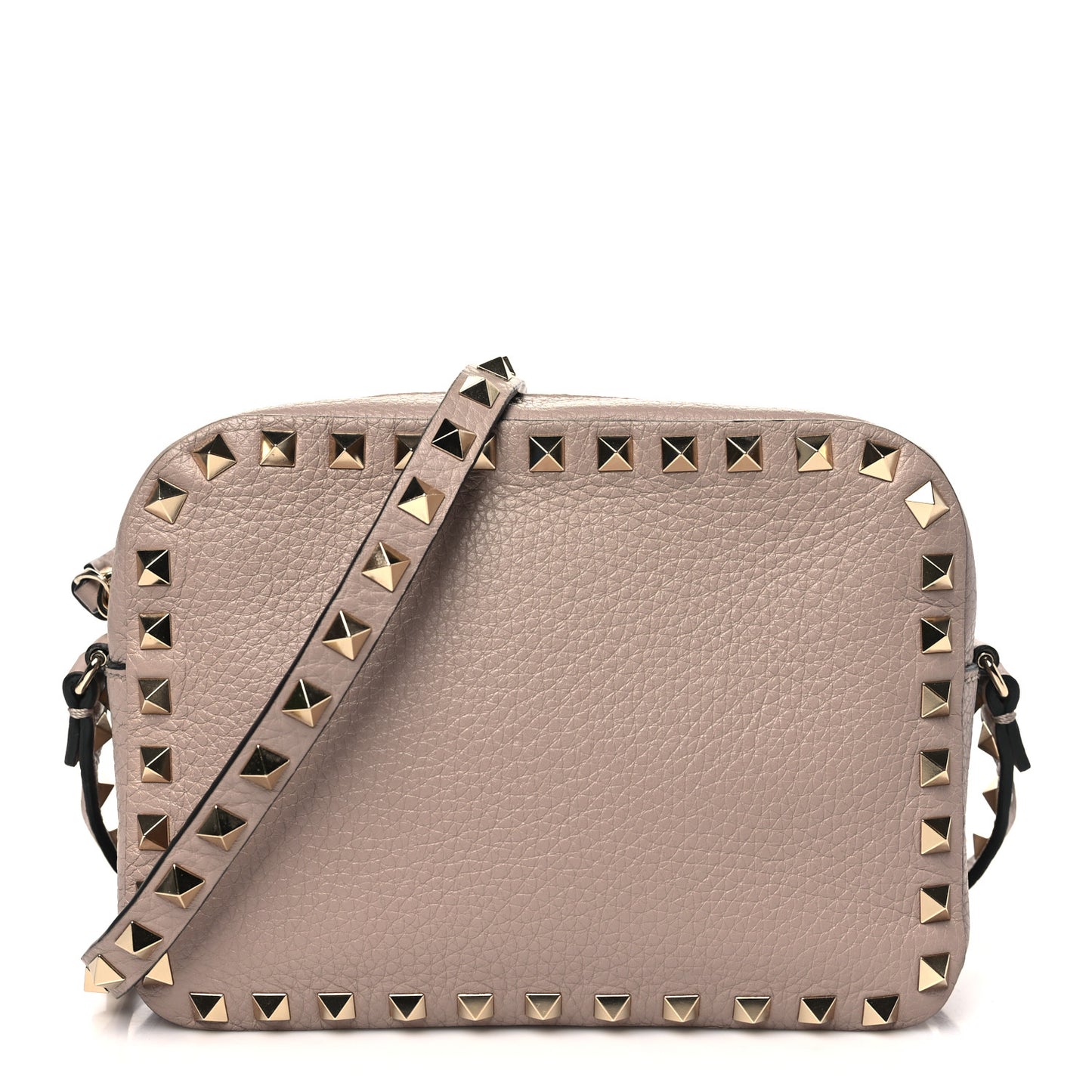 Calfskin Rockstud Camera Crossbody Bag Poudre