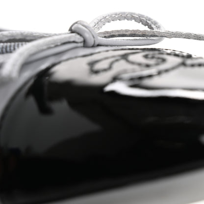 Chanel Shiny Crumpled Calfskin Patent CC Cap Toe Ballerina Flats 39 Grey Black 10 of 14