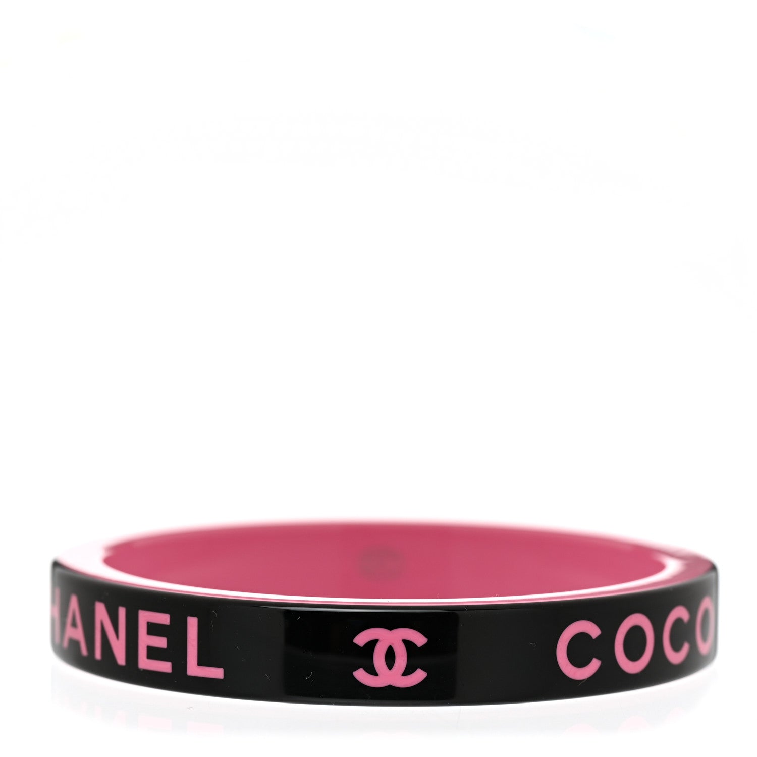 Chanel Resin Logo Bangle Bracelet Pink Black 1 of 5