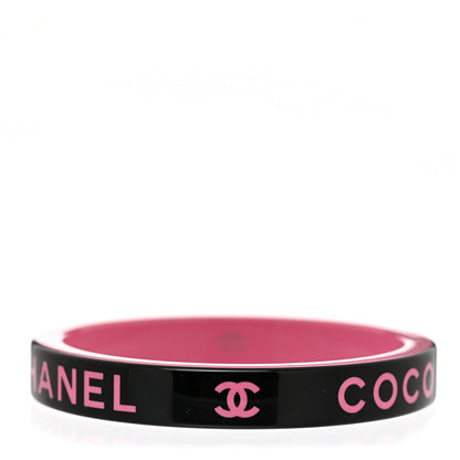 Chanel Resin Logo Bangle Bracelet Pink Black 1 of 5