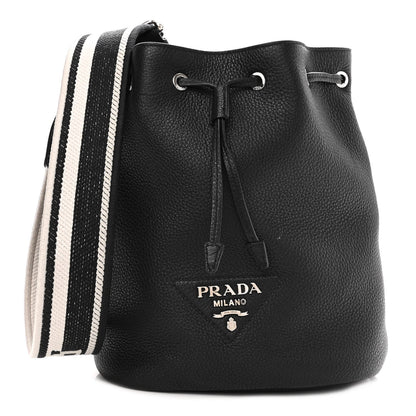 Prada Vitello Daino Soft Drawstring Bucket Bag Black 1 of 11