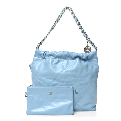 Chanel Shiny Calfskin Quilted Small Chanel 22 Light Blue 3 of 13