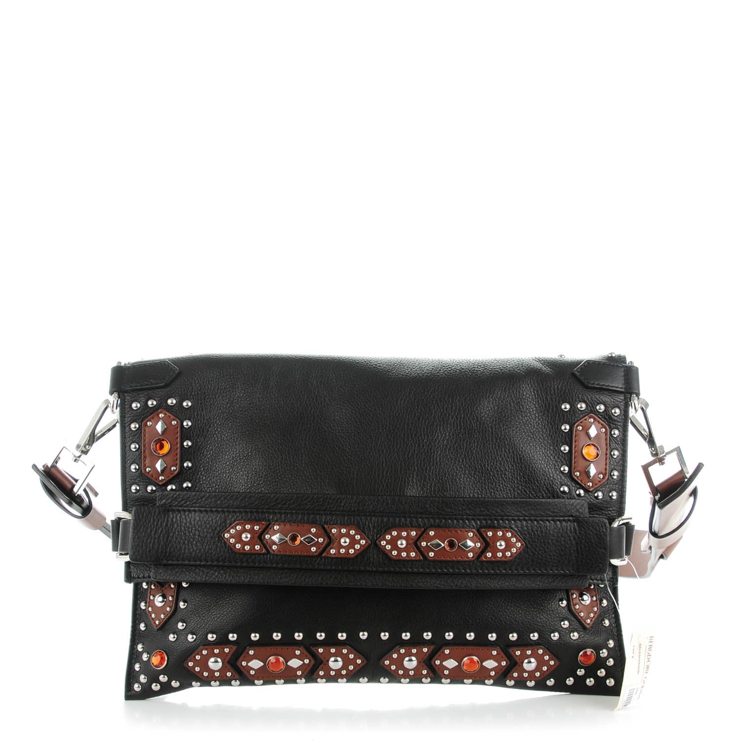 Givenchy Calfskin Studded Postino Fold Over Shoulder Bag Black Pattern 1 of 7