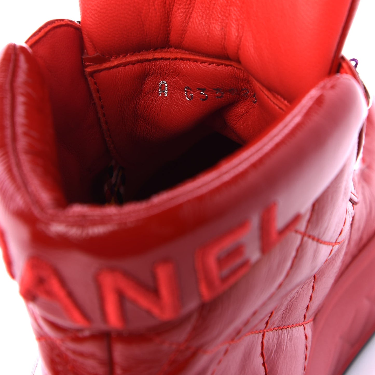 Patent Calfskin Quilted Womens High Top Sneakers 36 Red