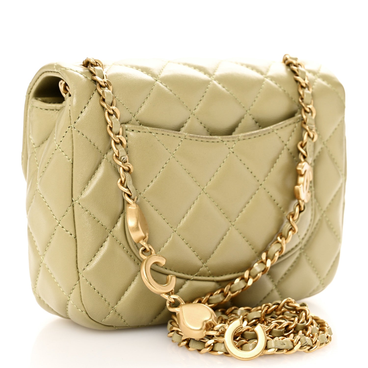 Chanel Lambskin Enamel Quilted Mini Coco Hearts Square Flap Light Green 3 of 9