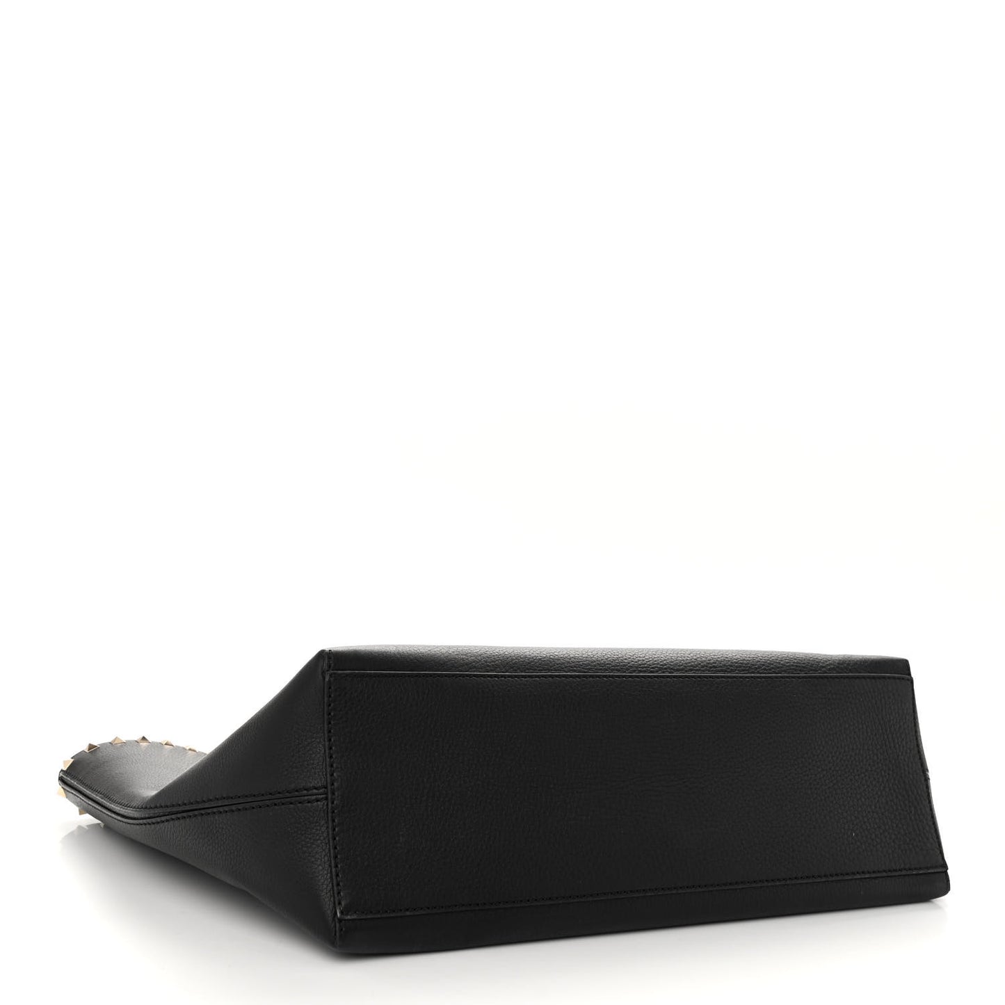 Grained Calfskin Rockstud Shoulder Tote Black