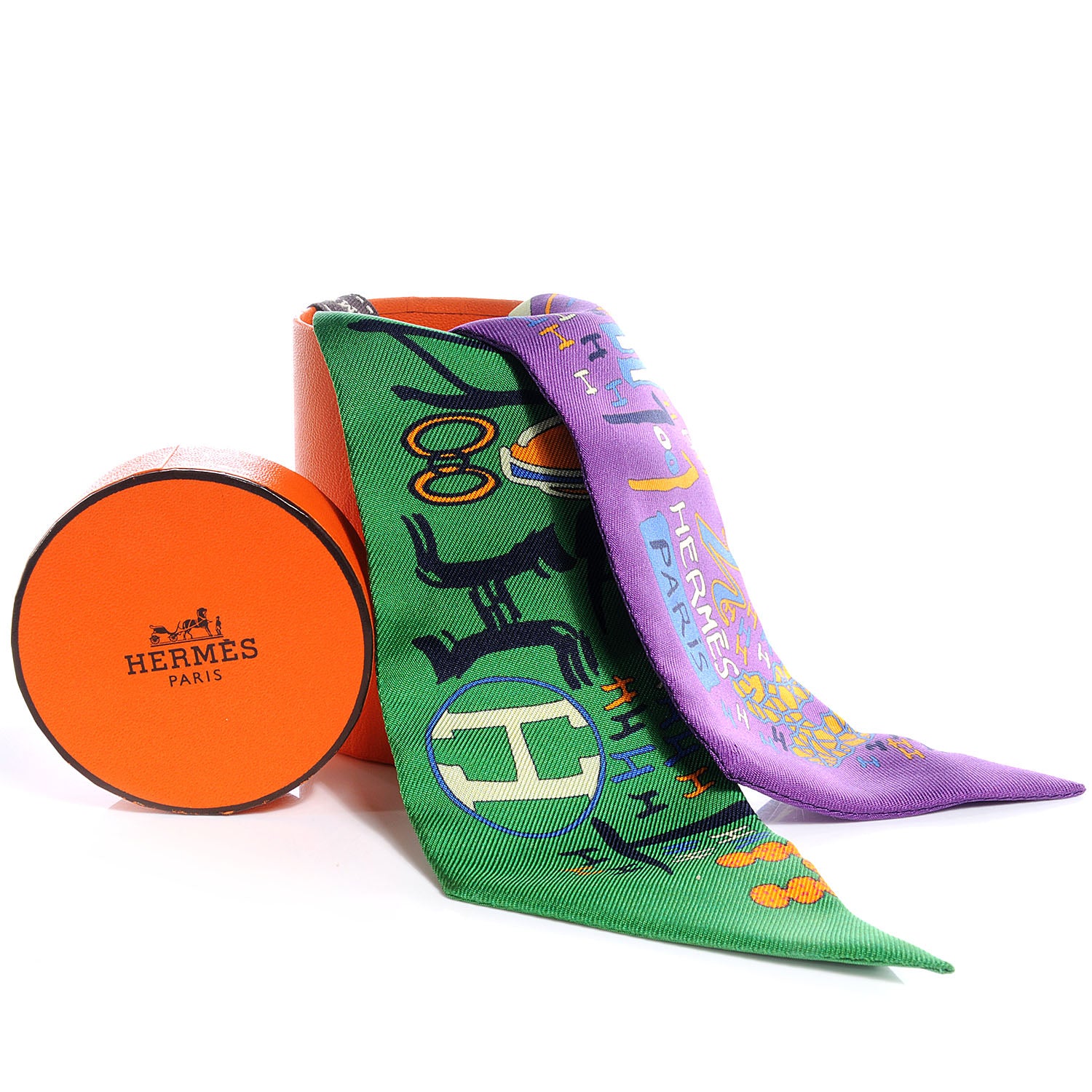 Hermes Silk 1001 H Twilly Vert Violet Bleu 3 of 6