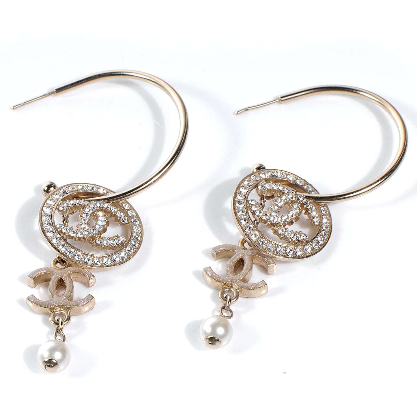 Crystal CC Pearl Hoop Earrings Gold