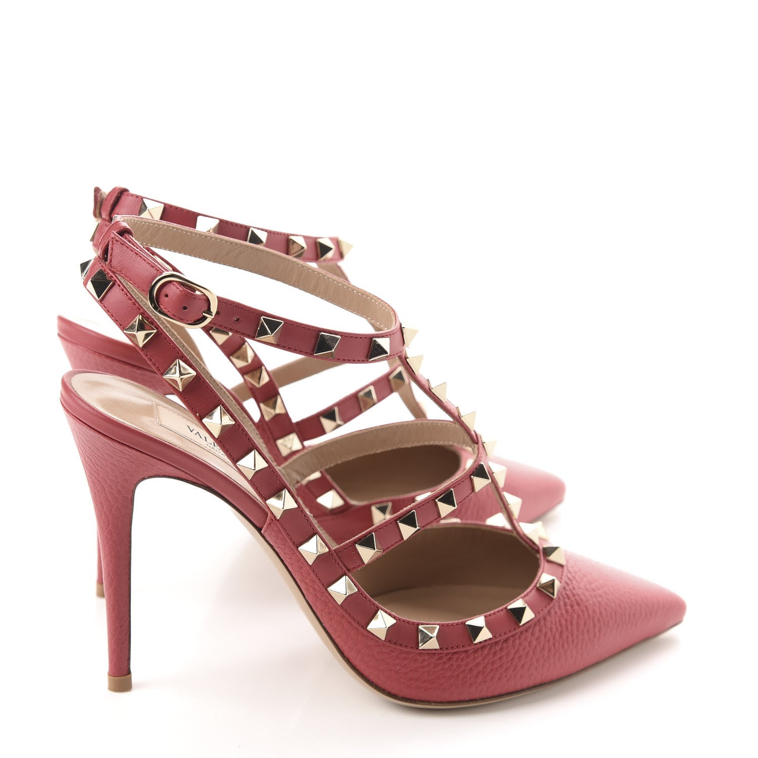 Valentino Garavani Pebbled Calfskin Rockstud Ankle Strap 100mm Pumps 39.5 Rock Pink 4 of 10