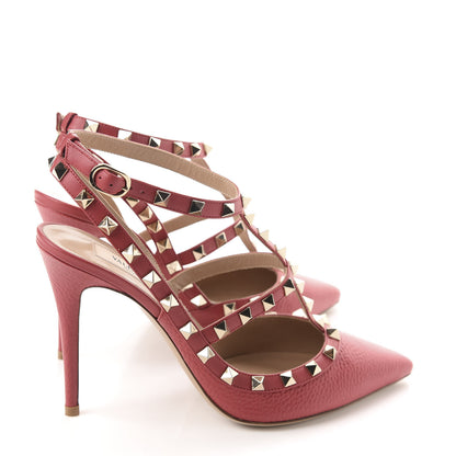 Valentino Garavani Pebbled Calfskin Rockstud Ankle Strap 100mm Pumps 39.5 Rock Pink 4 of 10