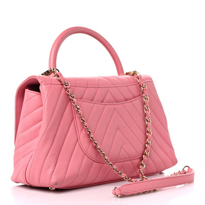 Chanel Caviar Chevron Quilted Small Coco Handle Flap Pink 3 of 12