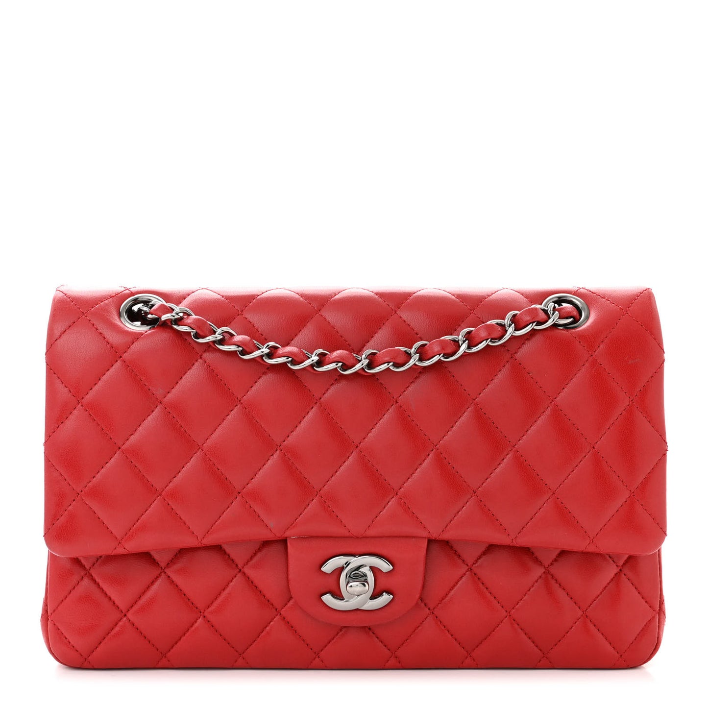 Lambskin Quilted Medium Double Flap Red