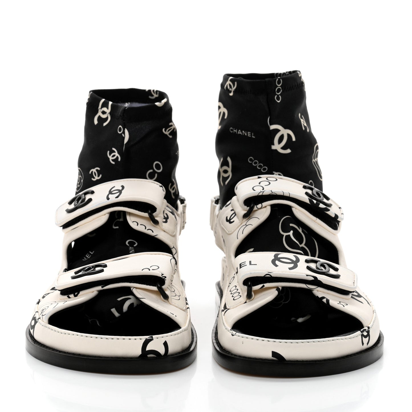 Lambskin Printed CC Velcro Dad Sandals 38 White Black